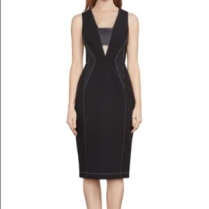 Beverly Faux Leather Insert Sleeveless Black Dress